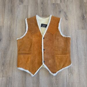 Vtg Genuine Leather Vest Mens 44 Lg Sherpa Lined Western Cowboy Workwear L.L.B